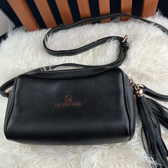 Valentino Handbags - Valentino Black Pebbled Leather Crossbody with Tassel Accent